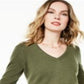 Suéter de cashmere feminino com decote em V Charter Club, verde, tamanho médio
