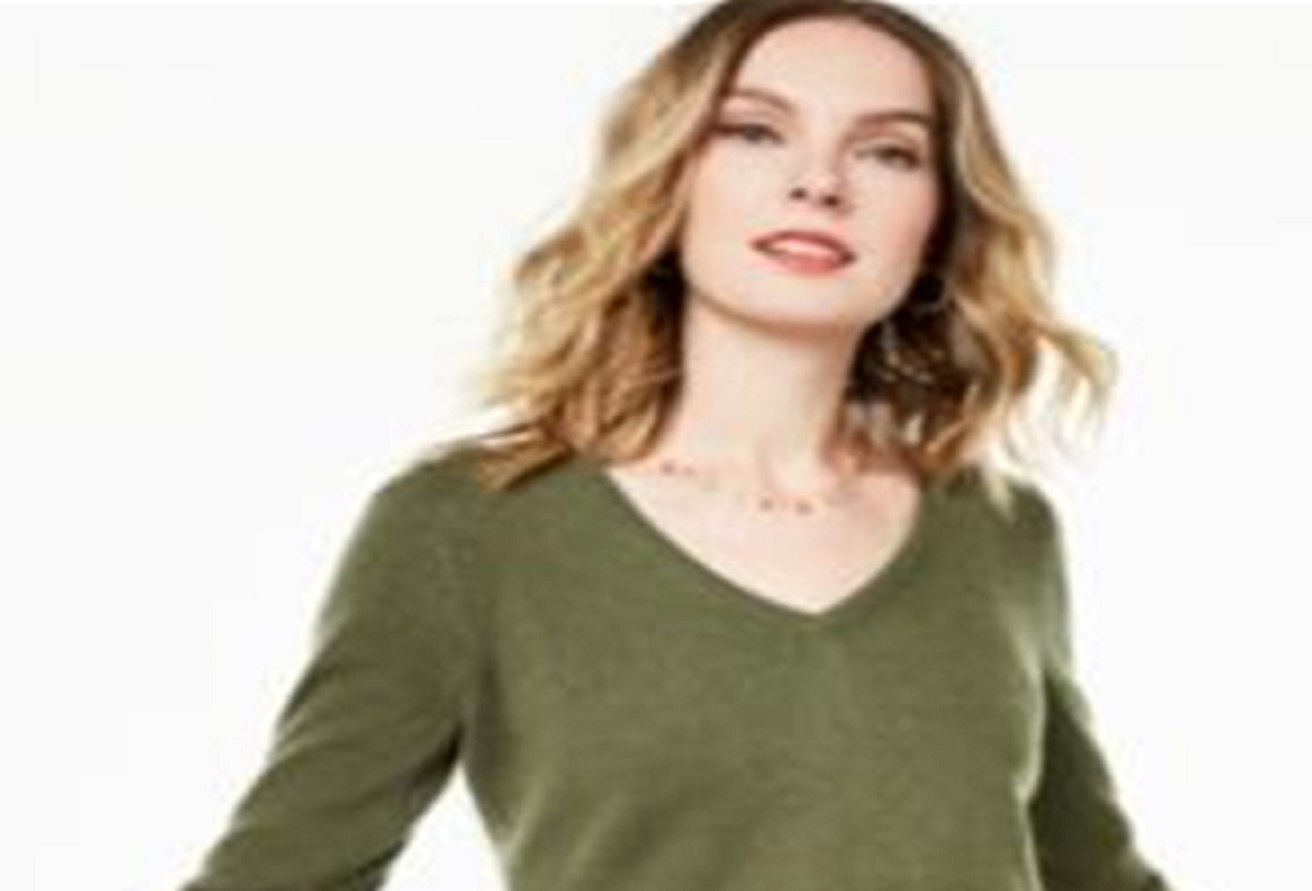 Suéter de cashmere feminino com decote em V Charter Club, verde, tamanho médio