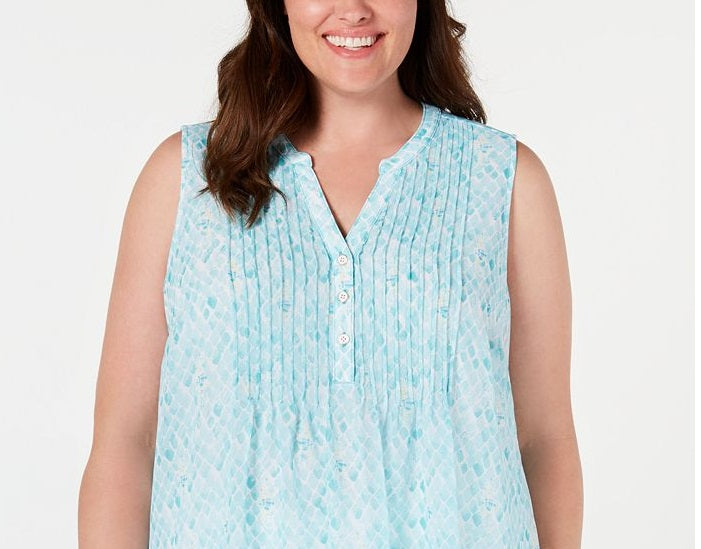 Blusa plissada plus size feminina Charter Club, azul, tamanho 1X
