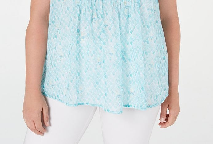 Blusa plissada plus size feminina Charter Club, azul, tamanho 1X