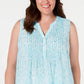 Blusa plissada plus size feminina Charter Club, azul, tamanho pequeno G