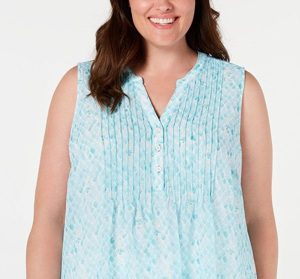 Blusa plissada plus size feminina Charter Club, azul, tamanho pequeno G