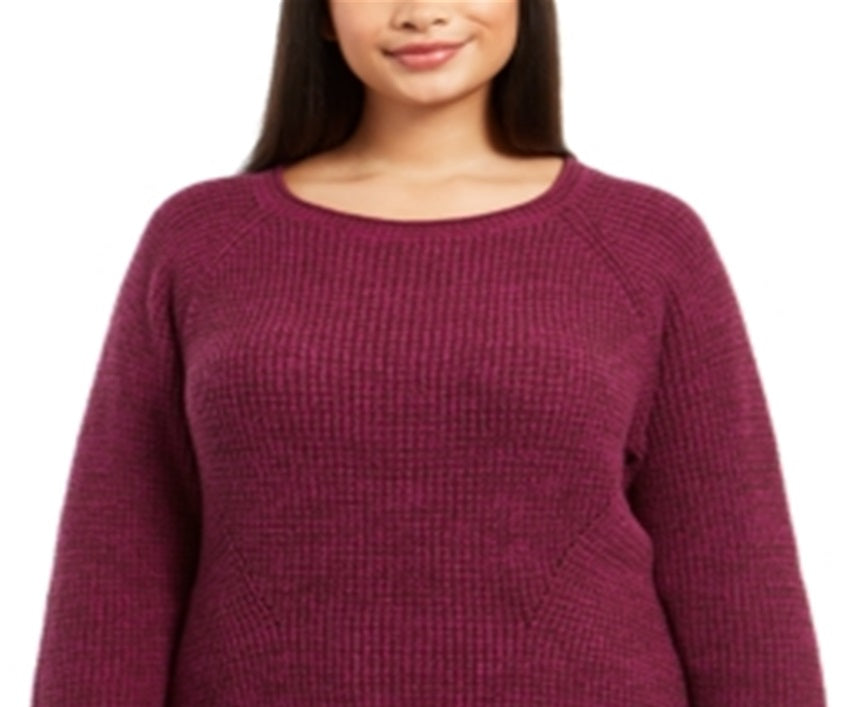 Suéter feminino plus size com punhos nas laterais e mangas compridas, gola redonda, roxo, tamanho 4X