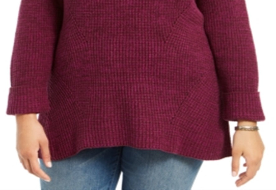 Suéter feminino plus size com punhos nas laterais e mangas compridas, gola redonda, roxo, tamanho 4X