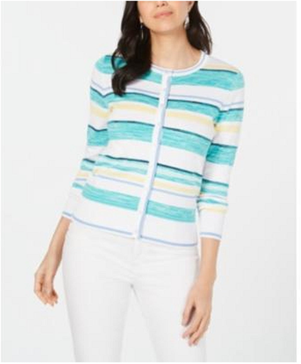 Cardigan listrado feminino Charter Club azul tamanho grande