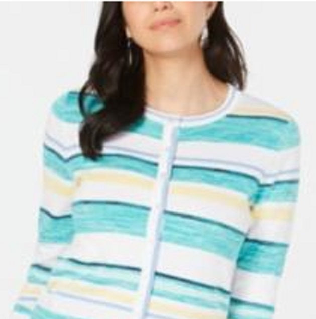 Cardigan listrado feminino Charter Club azul tamanho grande