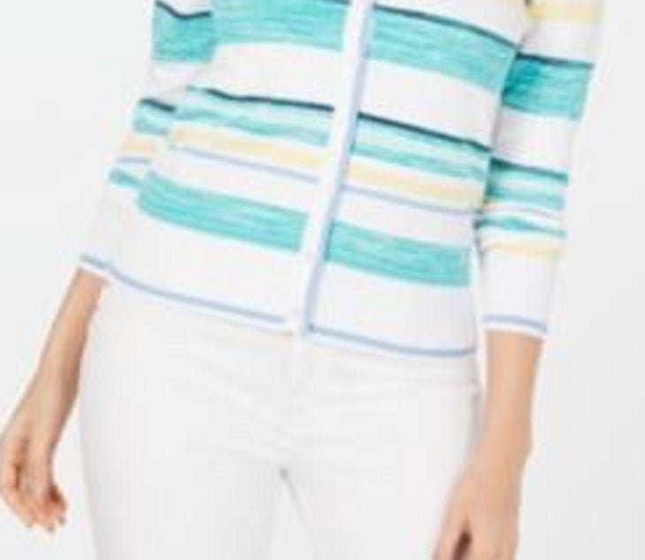 Cardigan listrado feminino Charter Club azul tamanho grande