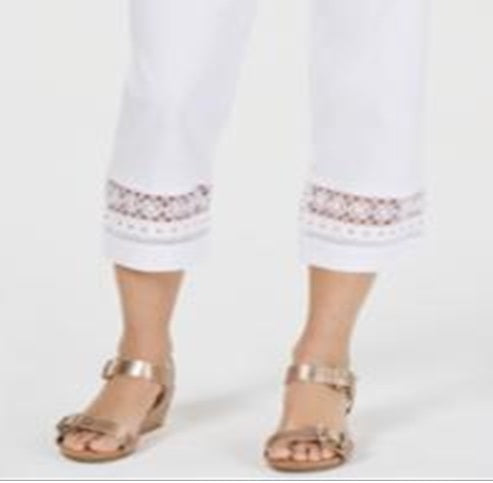 Calça Capri Feminina JM Collection Crochê com Acabamento Branco Tamanho Pequeno
