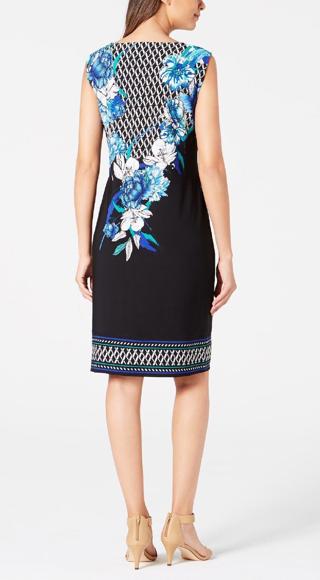 Vestido tubinho com decote em V feminino JM Collection, preto, tamanho médio