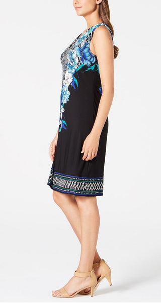 Vestido tubinho com decote em V feminino JM Collection, preto, tamanho médio