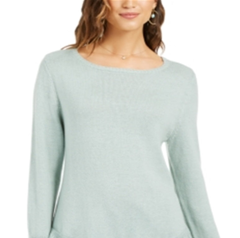 Blusa feminina com estampa canelada e manga comprida, gola redonda, tamanho pequeno, verde, tamanho extragrande