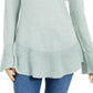 Blusa feminina com estampa canelada e manga comprida, gola redonda, tamanho pequeno, verde, tamanho extragrande