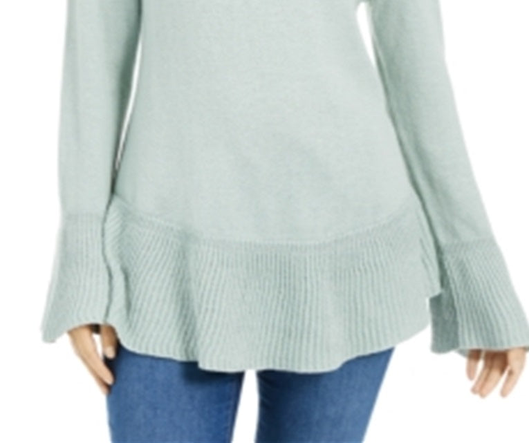 Blusa feminina com estampa canelada e manga comprida, gola redonda, tamanho pequeno, verde, tamanho extragrande