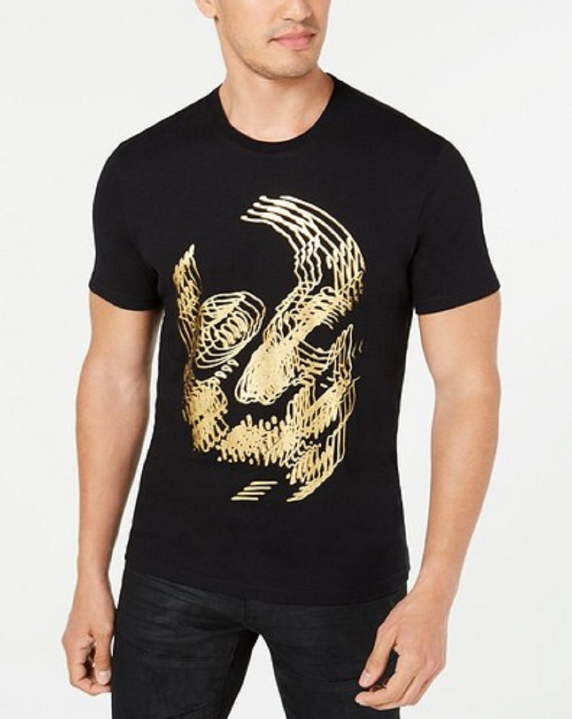 Camiseta masculina com estampa de caveira e folha de alumínio da INC International Concepts, preta, tamanho médio