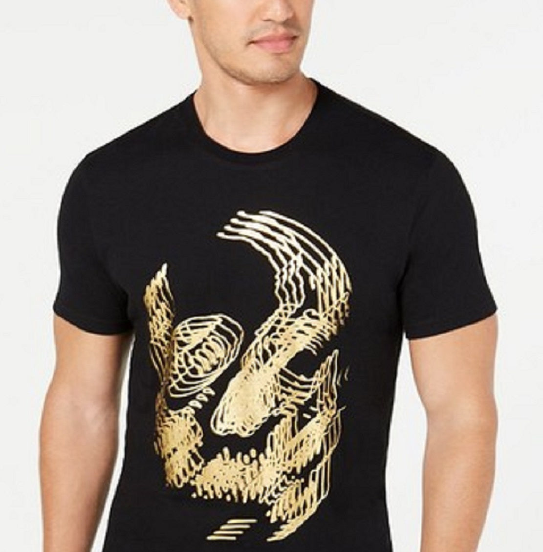 Camiseta masculina com estampa de caveira e folha de alumínio da INC International Concepts, preta, tamanho médio