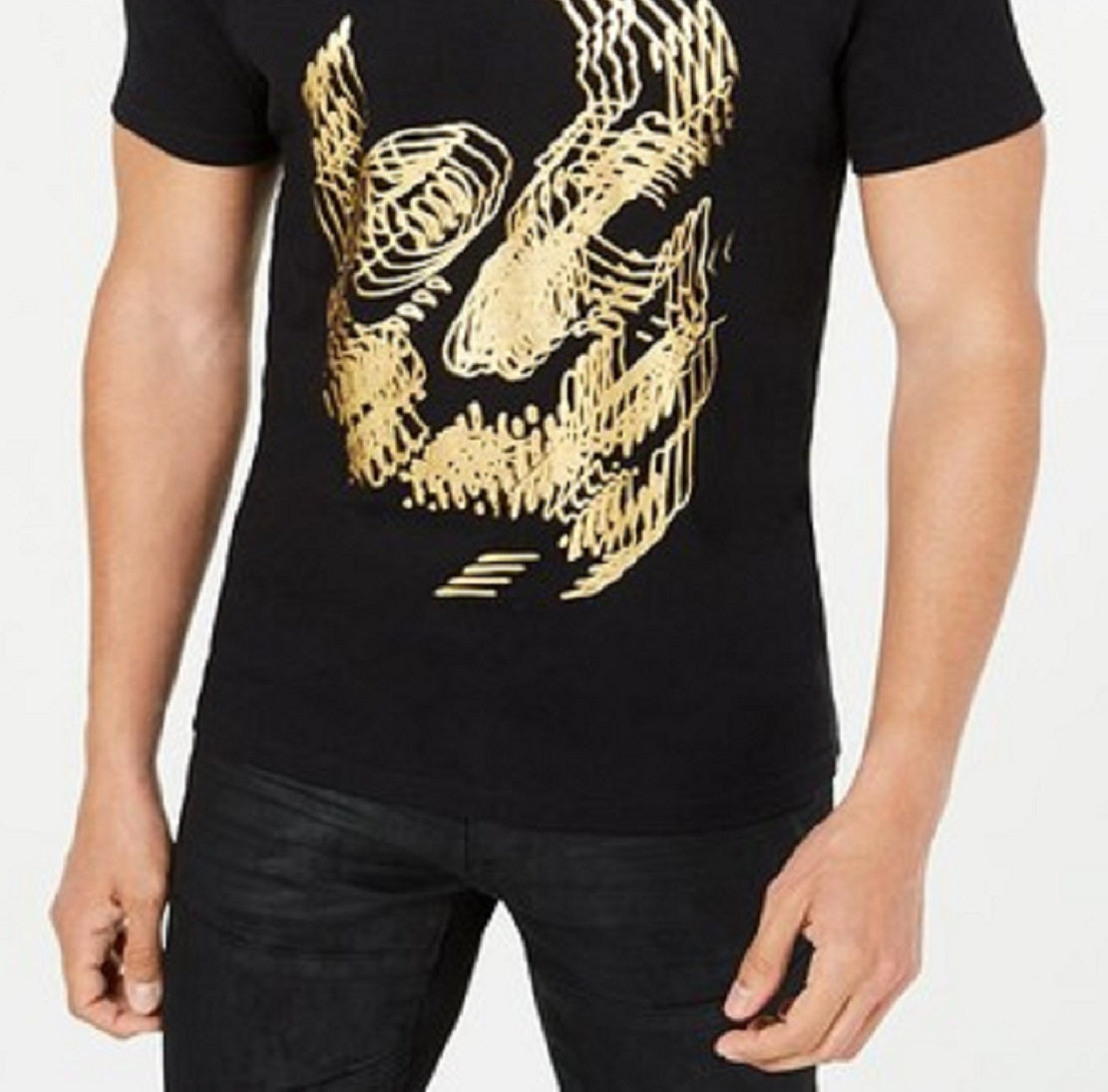 Camiseta masculina com estampa de caveira e folha de alumínio da INC International Concepts, preta, tamanho médio