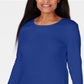 Blusa feminina Karen Scott com decote redondo e acabamento em cetim, azul, tamanho pequeno