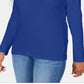 Blusa feminina Karen Scott com decote redondo e acabamento em cetim, azul, tamanho pequeno