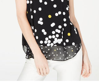 Blusa sem mangas com bainha tecida estampada Alfani feminina, preta, tamanho pequeno