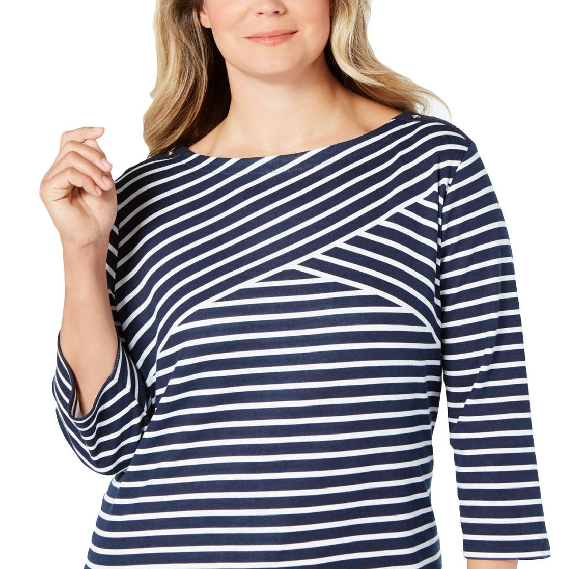 Karen Scott Blusa casual listrada plus size feminina, azul marinho, tamanho 0X