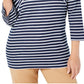 Karen Scott Blusa casual listrada plus size feminina, azul marinho, tamanho 0X