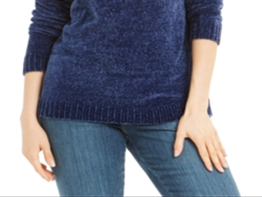 Karen Scott Suéter Feminino Gola Envelope Chenille Azul Tamanho Pequeno G