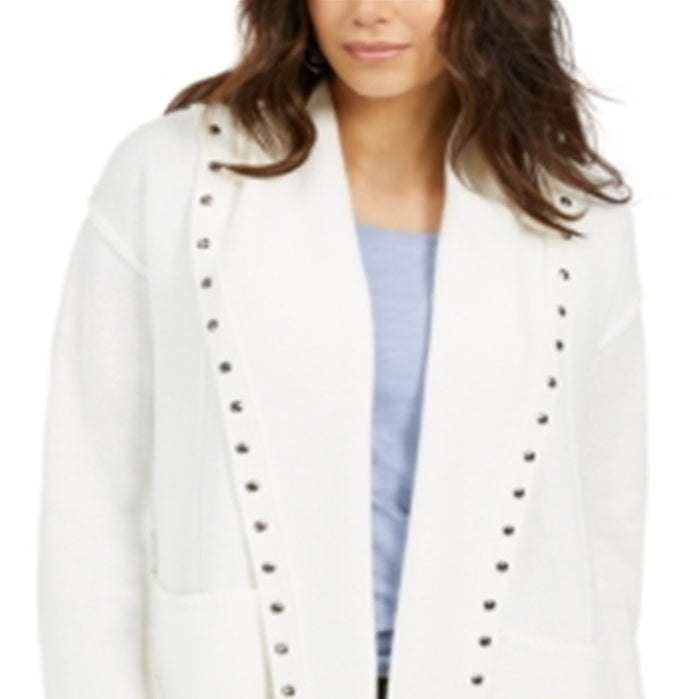 Cardigan feminino com capuz e tachas Style &amp; Co, tamanho pequeno, branco