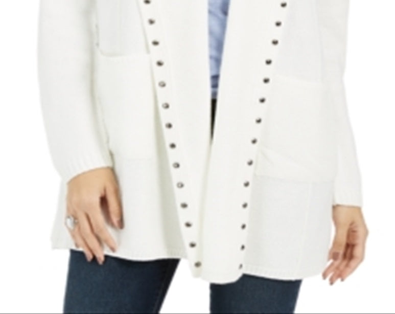Cardigan feminino com capuz e tachas Style &amp; Co, tamanho pequeno, branco