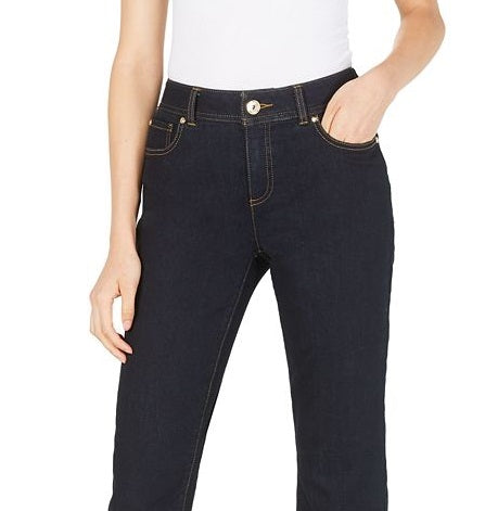 Calça jeans feminina com controle de barriga, perna reta, azul, tamanho 0, pequena, da INC International Concepts