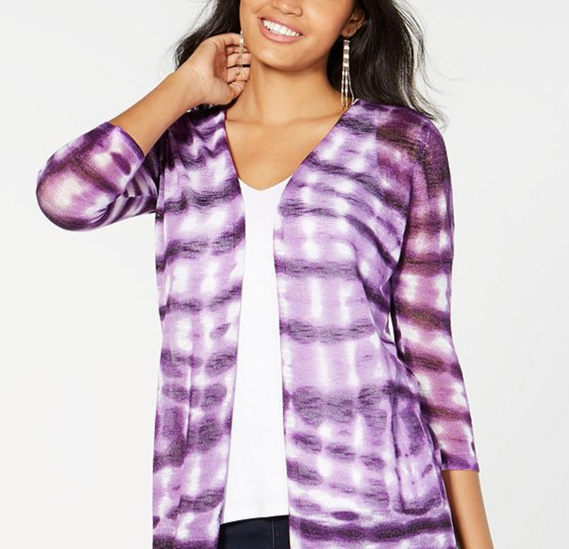 Cardigan feminino transparente com fenda tie-dye e abertura, tamanho X-G, da INC International Concepts