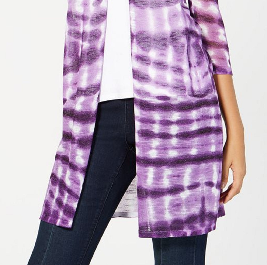 Cardigan feminino transparente com fenda tie-dye e abertura, tamanho X-G, da INC International Concepts