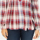 Blusa xadrez feminina estilo &amp; co com decote aberto, vermelha, tamanho pequeno