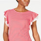 Blusa listrada com mangas esvoaçantes Maison Jules feminina, vermelha, tamanho grande