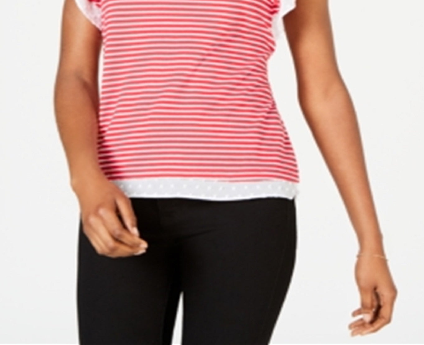 Blusa listrada com mangas esvoaçantes Maison Jules feminina, vermelha, tamanho grande
