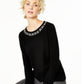 Suéter feminino de cashmere com gola embelezada, preto, tamanho grande, Charter Club