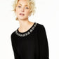 Suéter feminino de cashmere com gola embelezada, preto, tamanho grande, Charter Club
