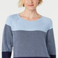 Karen Scott Suéter Feminino de Algodão Colorblock Azul Tamanho Pequeno Médio