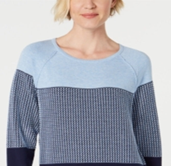 Karen Scott Suéter Feminino de Algodão Colorblock Azul Tamanho Pequeno Médio