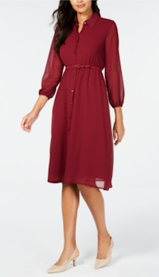 Vestido de noite feminino Alfani com manga comprida, decote em V e bainha MIDI, vermelho, tamanho 12