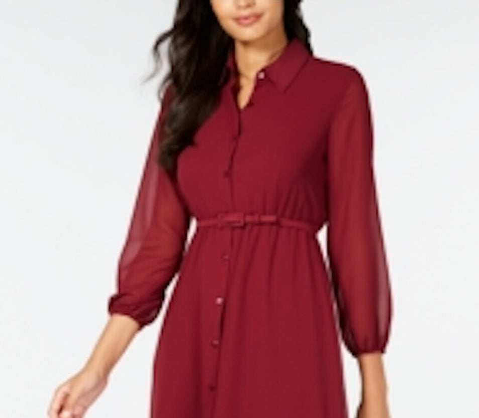 Vestido de noite feminino Alfani com manga comprida, decote em V e bainha MIDI, vermelho, tamanho 12