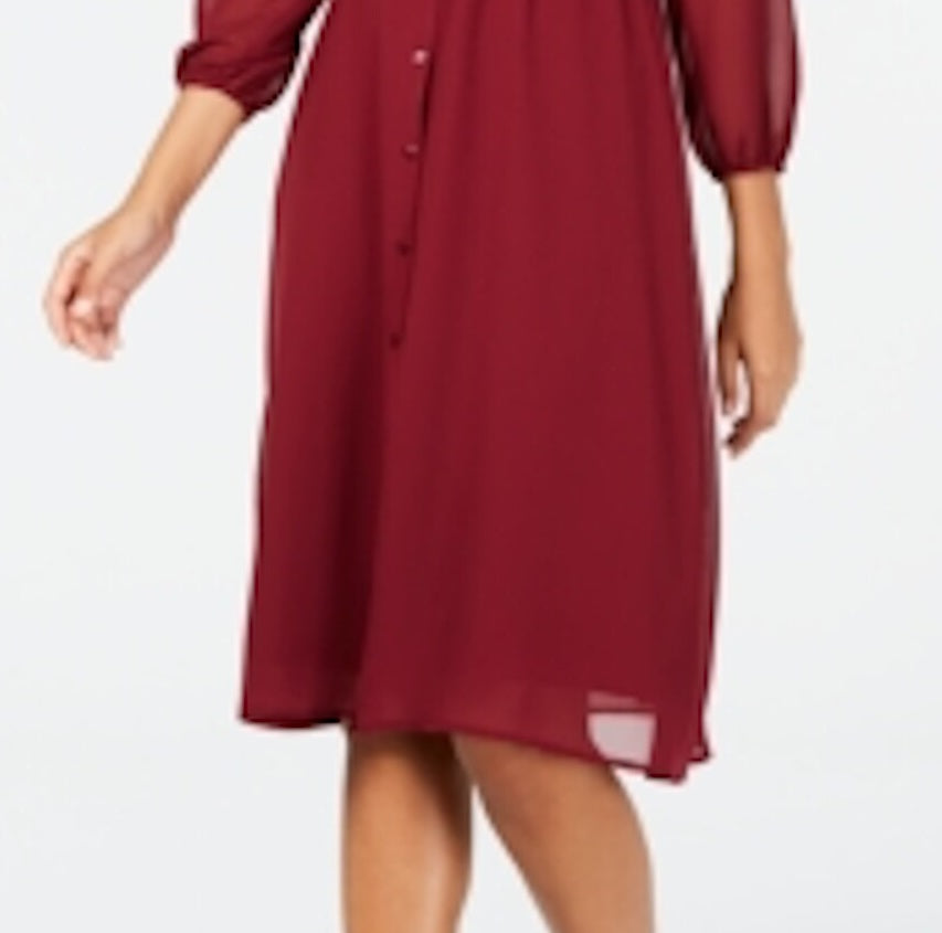 Vestido de noite feminino Alfani com manga comprida, decote em V e bainha MIDI, vermelho, tamanho 12