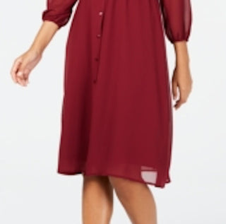 Vestido de noite feminino Alfani com manga comprida, decote em V e bainha MIDI, vermelho, tamanho 12