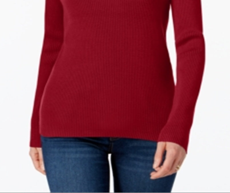 Karen Scott Blusa feminina de algodão canelado com gola alta, vermelha, tamanho extragrande