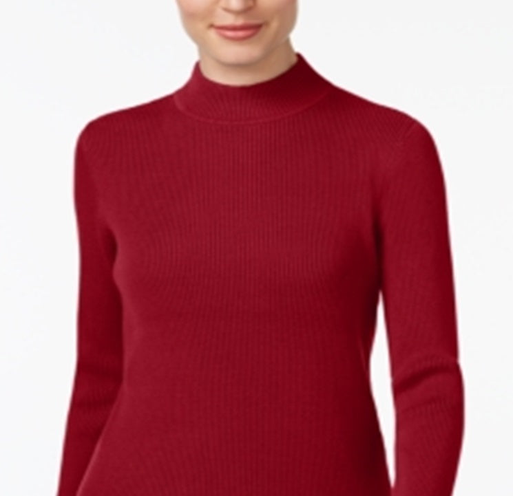 Karen Scott Blusa feminina de algodão canelado com gola alta, vermelha, tamanho extragrande