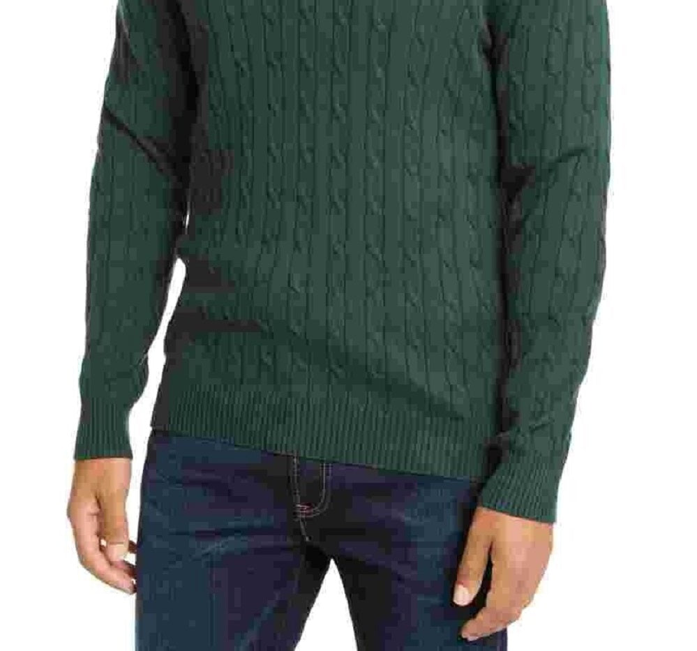 Suéter masculino Pima Cable Quarter Zip Verde Tamanho Grande