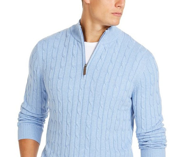 Suéter de malha com zíper Qurter masculino Club Room, azul, tamanho pequeno