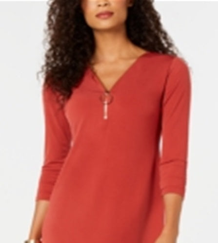 Vestido feminino com decote em V e zíper JM Collection, vermelho, tamanho XS