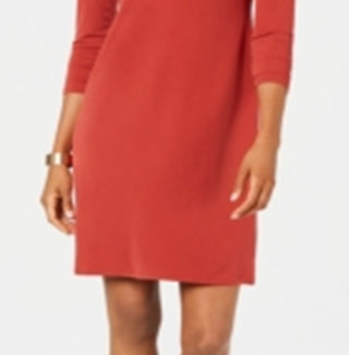 Vestido feminino com decote em V e zíper JM Collection, vermelho, tamanho XS