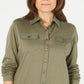 Karen Scott Blusa Feminina Mix Media com Botões Frontais Verde Tamanho P