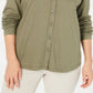 Karen Scott Blusa Feminina Mix Media com Botões Frontais Verde Tamanho P